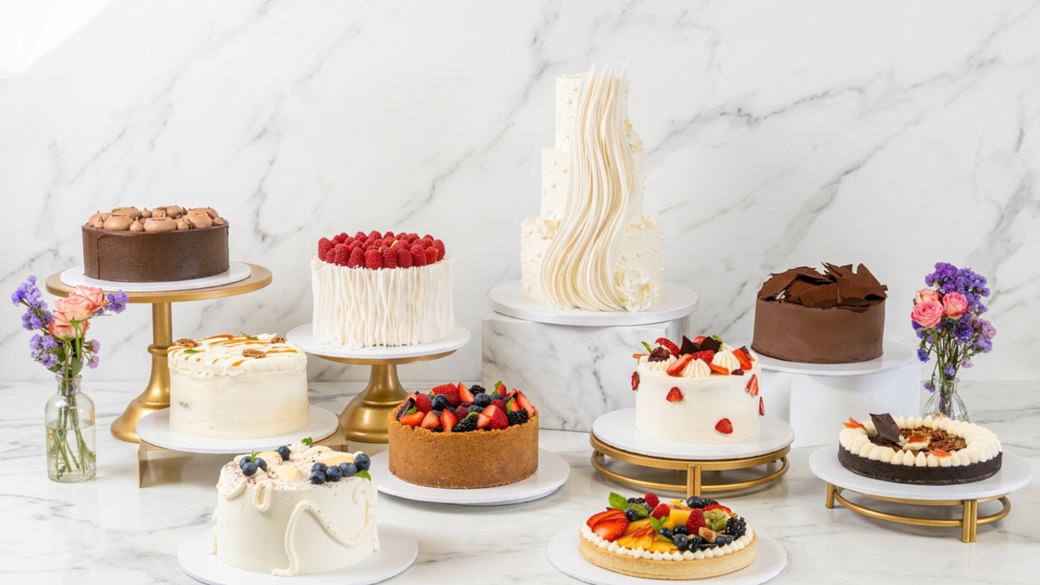 Artisan tasting table with cake slices and refreshments at Le Sucre Cake Studio